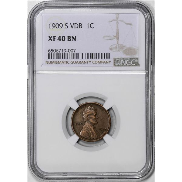 1909-S VDB Lincoln Wheat Cent Coin NGC XF40BN