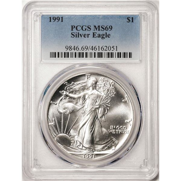 1991 $1 American Silver Eagle Coin PCGS MS69