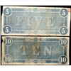 Image 2 : Lot of 1864 $5 & $10 Confederate States of America Notes