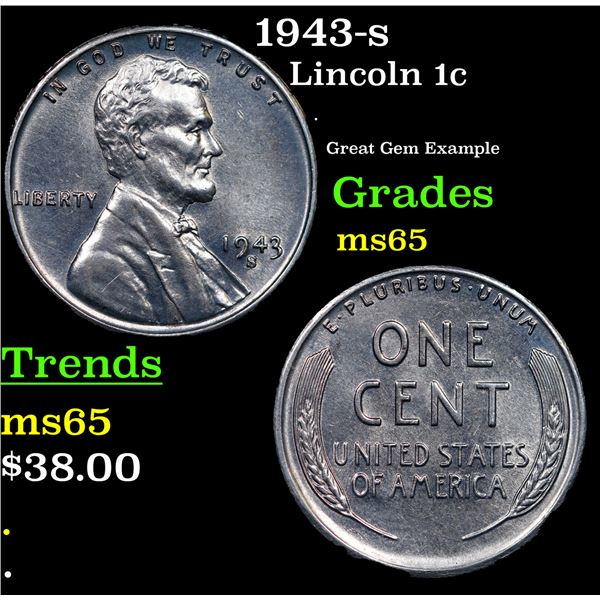 1943-s Lincoln Cent 1c Grades GEM Unc