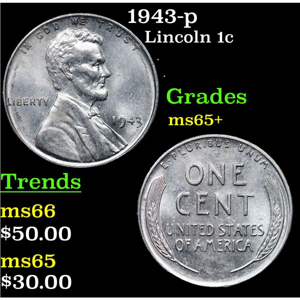 1943-p Lincoln Cent 1c Grades GEM+ Unc