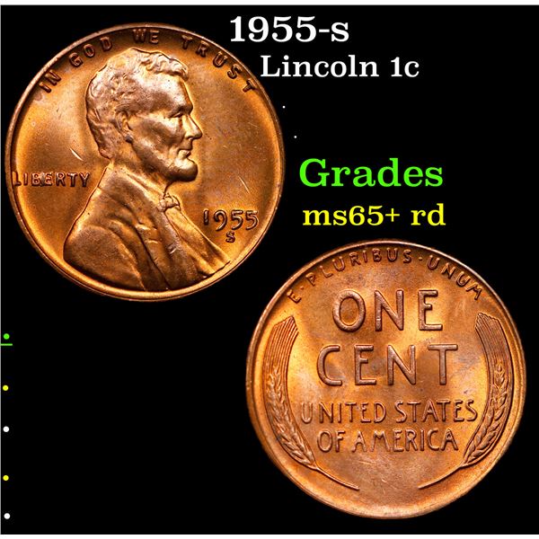 1955-s Lincoln Cent 1c Grades Gem+ Unc RD