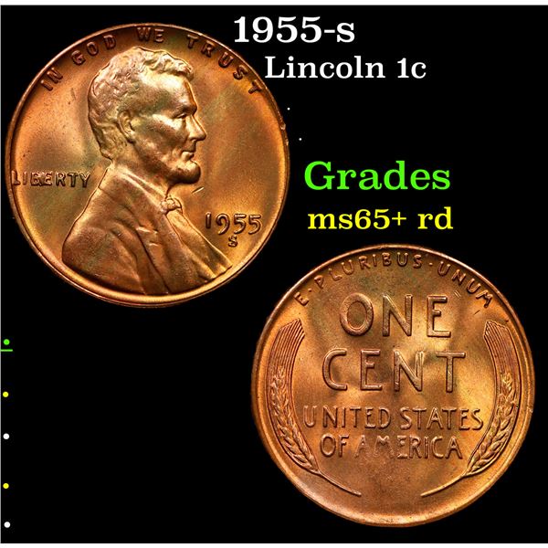 1955-s Lincoln Cent 1c Grades Gem+ Unc RD