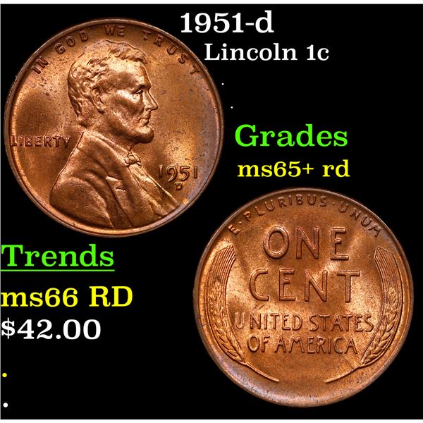 1951-d Lincoln Cent 1c Grades Gem+ Unc RD
