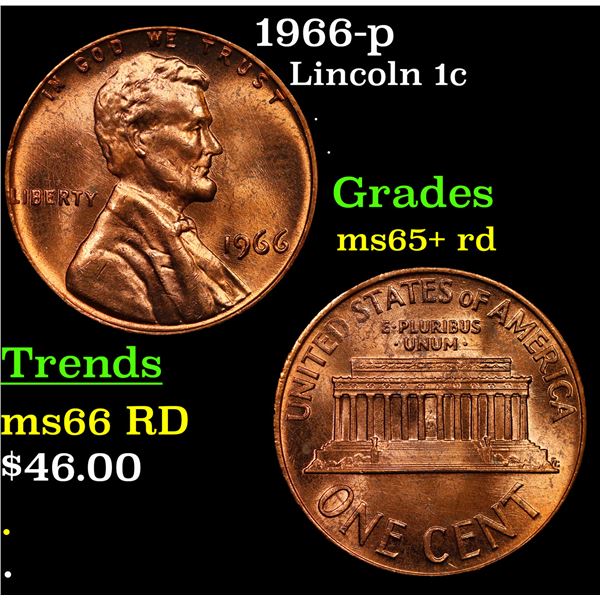 1966-p Lincoln Cent 1c Grades Gem+ Unc RD