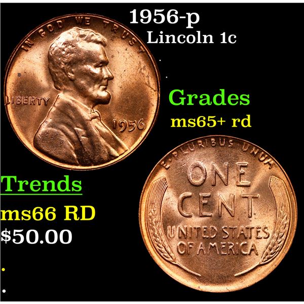 1956-p Lincoln Cent 1c Grades Gem+ Unc RD