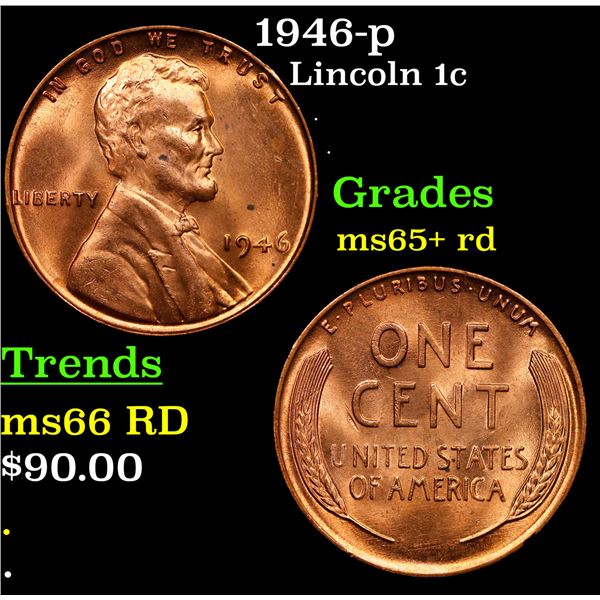 1946-p Lincoln Cent 1c Grades Gem+ Unc RD
