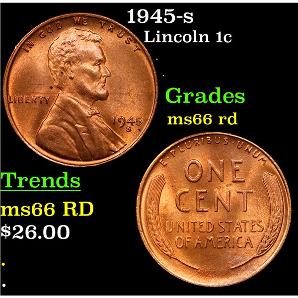 1945-s Lincoln Cent 1c Grades GEM+ Unc RD