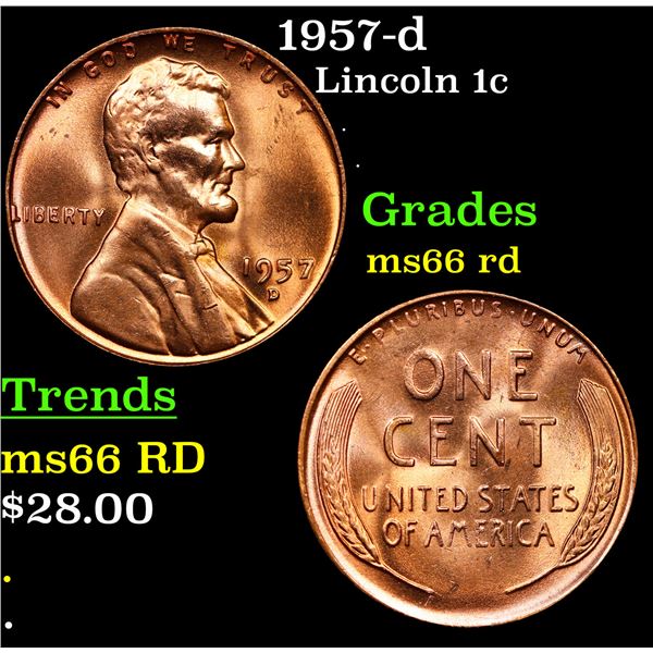 1957-d Lincoln Cent 1c Grades GEM+ Unc RD