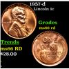 Image 1 : 1957-d Lincoln Cent 1c Grades GEM+ Unc RD
