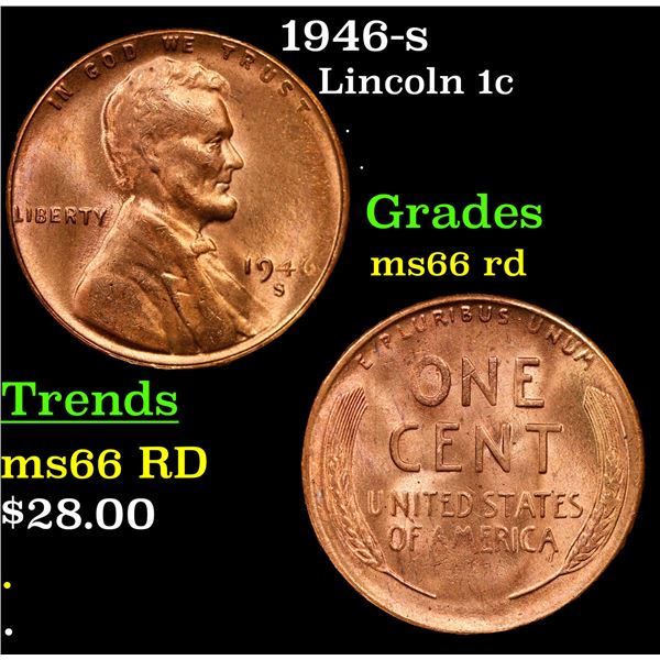 1946-s Lincoln Cent 1c Grades GEM+ Unc RD