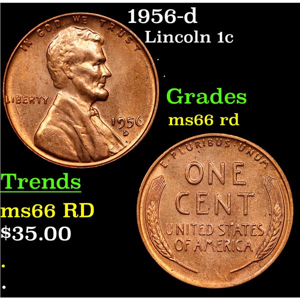 1956-d Lincoln Cent 1c Grades GEM+ Unc RD