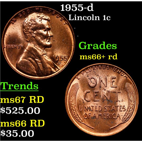 1955-d Lincoln Cent 1c Grades GEM++ RD