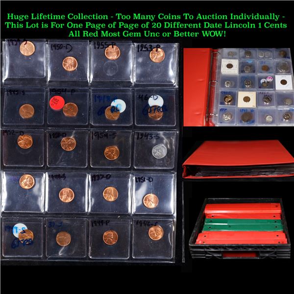 Page of 20 Different Date Lincoln 1 Cents All Red Most Gem Unc or Better