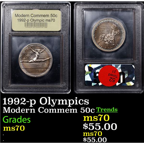 1992-p Olympics Modern Commem Half Dollar 50c Graded ms70, Perfection By USCG