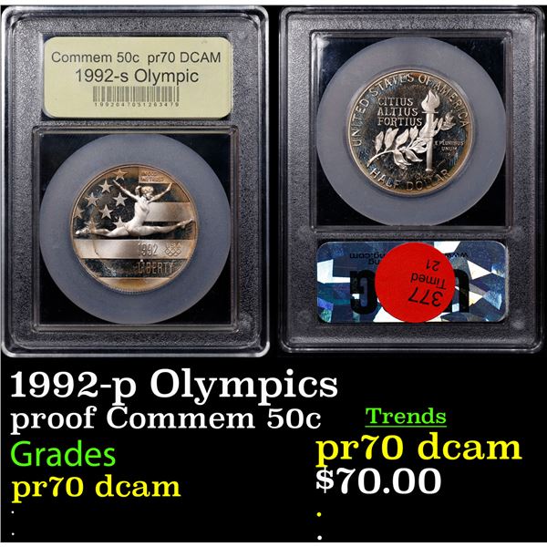 Proof 1992-p Olympics Modern Commem Half Dollar 50c Graded GEM++ Proof Deep Cameo By USCG