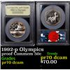 Image 1 : Proof 1992-p Olympics Modern Commem Half Dollar 50c Graded GEM++ Proof Deep Cameo By USCG