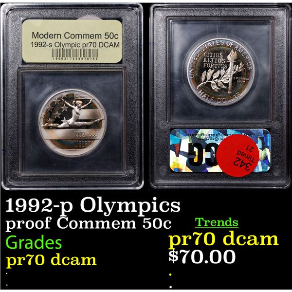 Proof 1992-p Olympics Modern Commem Half Dollar 50c Graded GEM++ Proof Deep Cameo By USCG