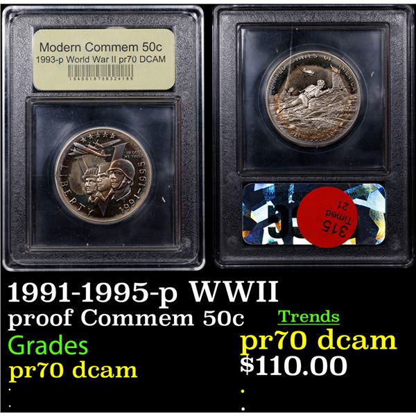 Proof 1991-1995-p WWII Modern Commem Half Dollar 50c Graded GEM++ Proof Deep Cameo By USCG