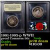 Image 1 : Proof 1991-1995-p WWII Modern Commem Half Dollar 50c Graded GEM++ Proof Deep Cameo By USCG