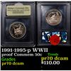 Image 1 : Proof 1991-1995-p WWII Modern Commem Half Dollar 50c Graded GEM++ Proof Deep Cameo By USCG