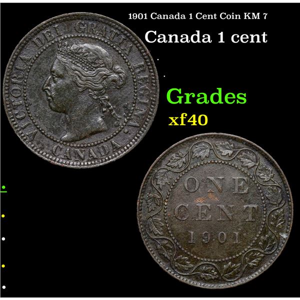 1901 Canada 1 Cent Coin KM 7 Grades xf