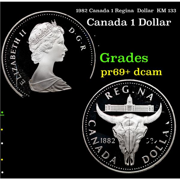 Proof 1982 Canada 1 Regina  Dollar  KM 133 Grades GEM++ Proof Deep Cameo