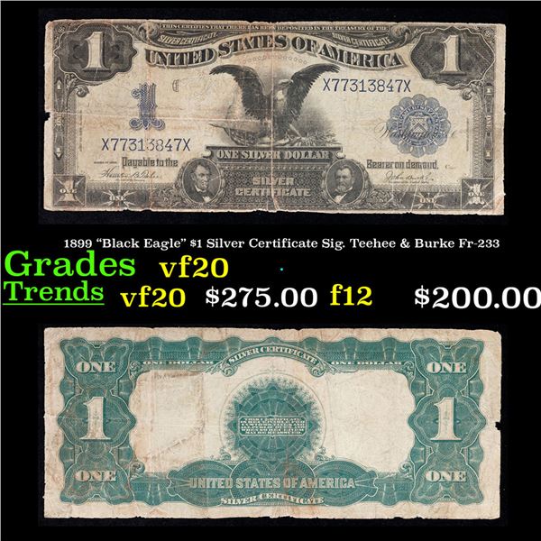 1899 "Black Eagle" $1 Silver Certificate Sig. Teehee & Burke Fr-233 Grades vf, very fine