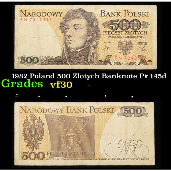 1982 Poland 500 Zlotych Banknote P# 145d Grades vf++