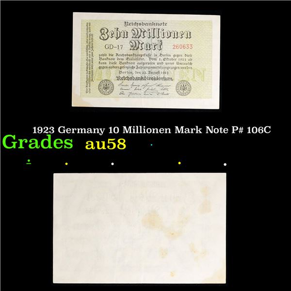 1923 Germany 10 Millionen Mark Note P# 106C Grades Choice AU/BU Slider