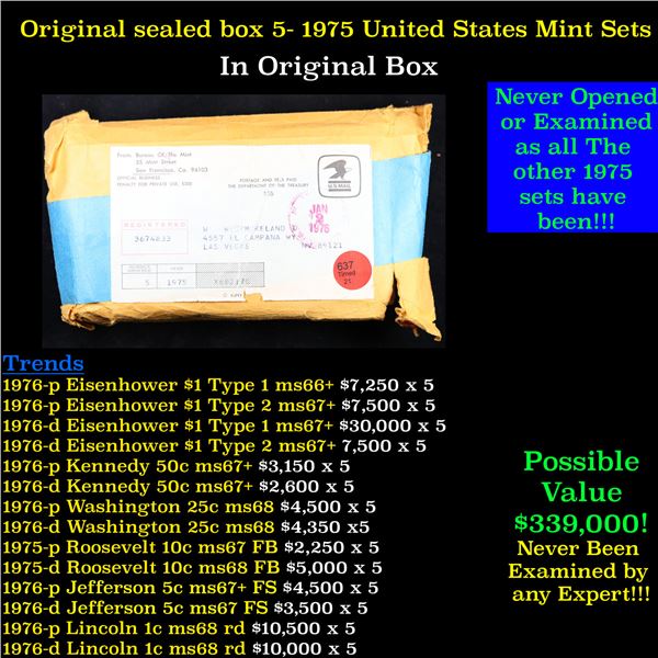 Original Sealed box of 5-1975 Mint Sets