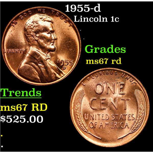 1955-d Lincoln Cent 1c Grades GEM++ Unc RD