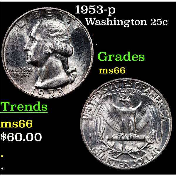 1953-p Washington Quarter 25c Grades GEM+ Unc