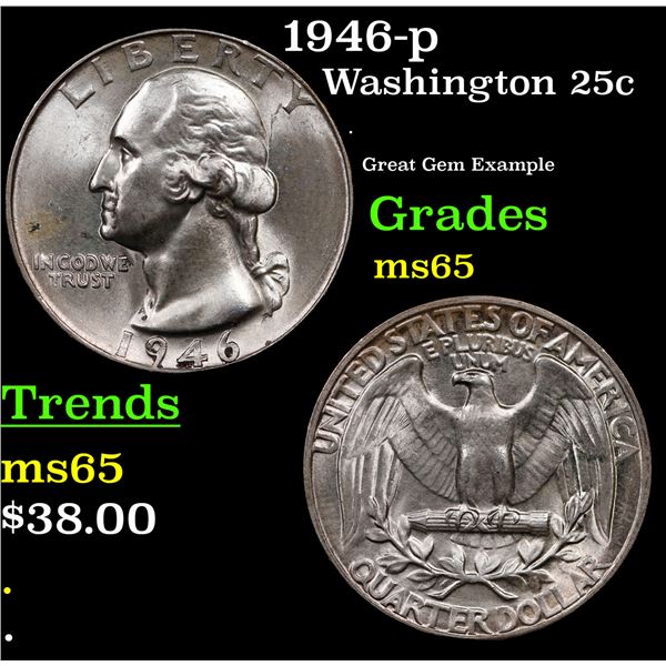 1946-p Washington Quarter 25c Grades GEM Unc