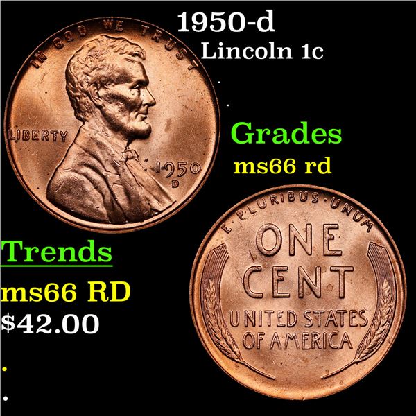 1950-d Lincoln Cent 1c Grades GEM+ Unc RD