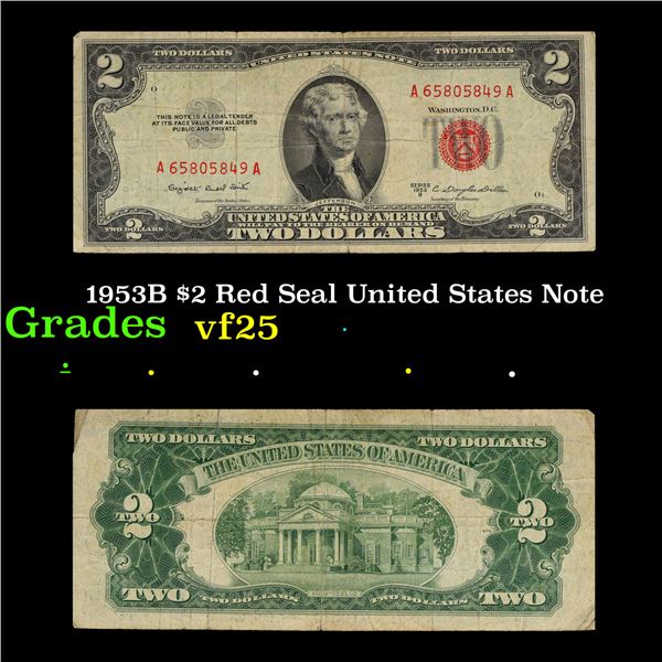 1953B $2 Red Seal United States Note Grades vf+