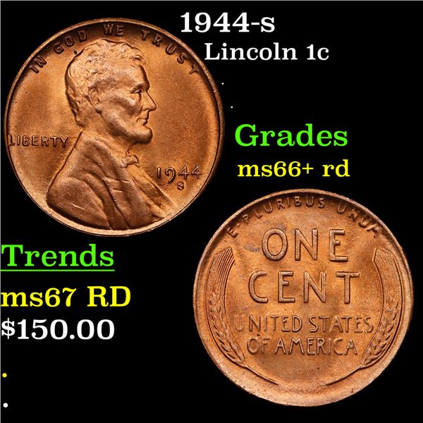 1944-s Lincoln Cent 1c Grades GEM++ RD