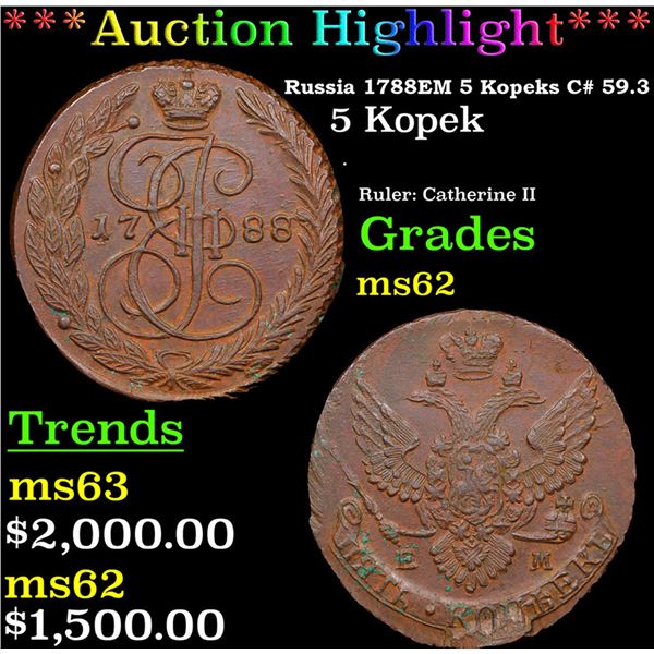 Russia 1788?? 5 Kopeks C# 59.3 Grades Select Unc