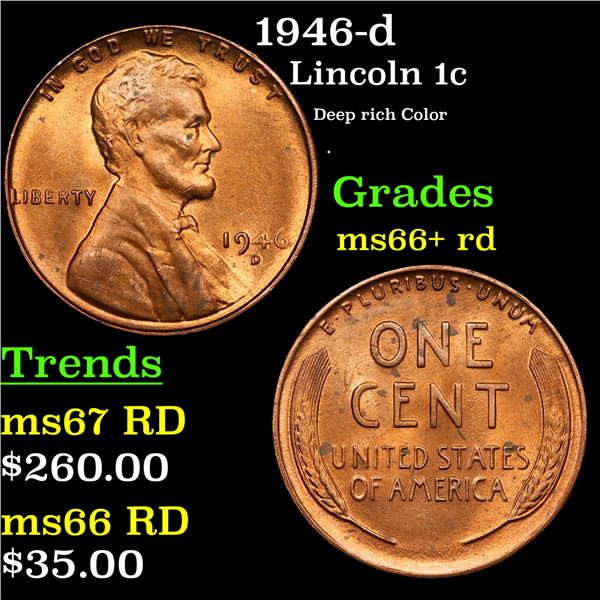 1946-d Lincoln Cent 1c Grades GEM++ RD