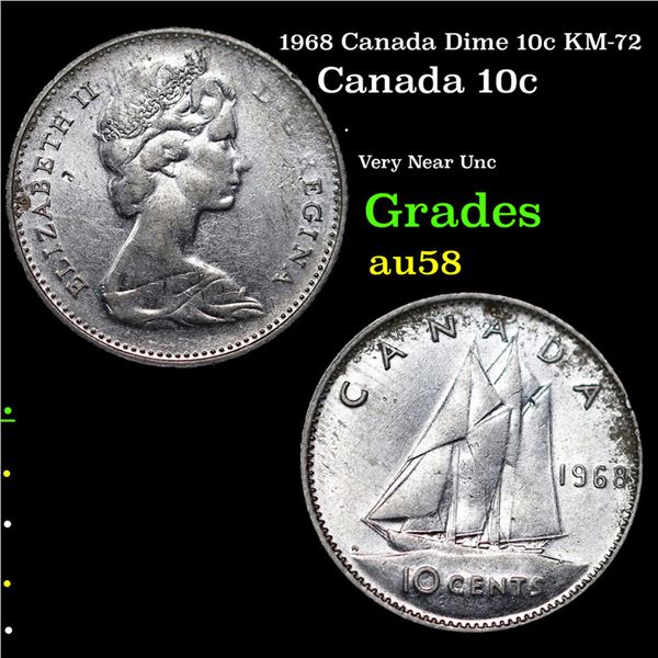 1968 Canada Dime 10c KM-72 Grades Choice AU/BU Slider