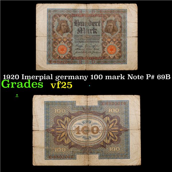 1920 Imerpial germany 100 mark Note P# 69B Grades vf+