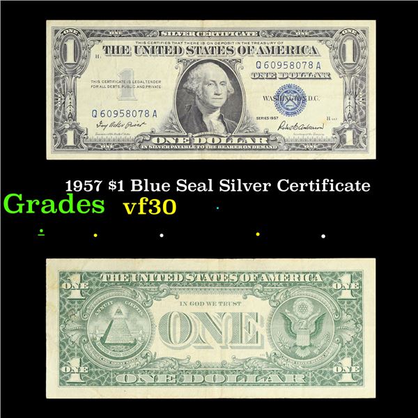 1957 $1 Blue Seal Silver Certificate Grades vf++