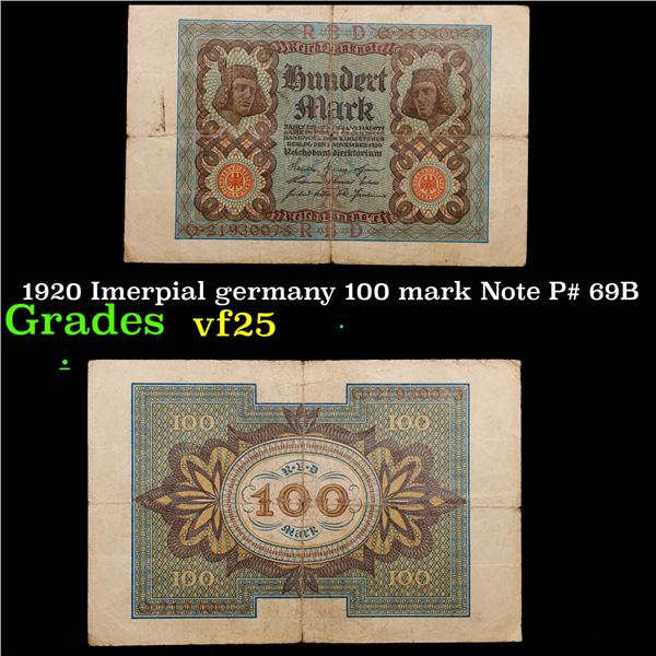 1920 Imerpial germany 100 mark Note P# 69B Grades vf+