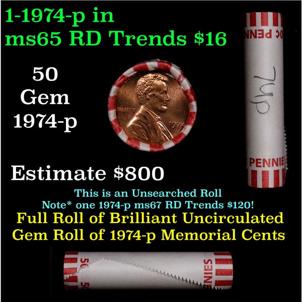 Shotgun Lincoln 1c roll, 1974-p 50 pcs Bank Wrapper.