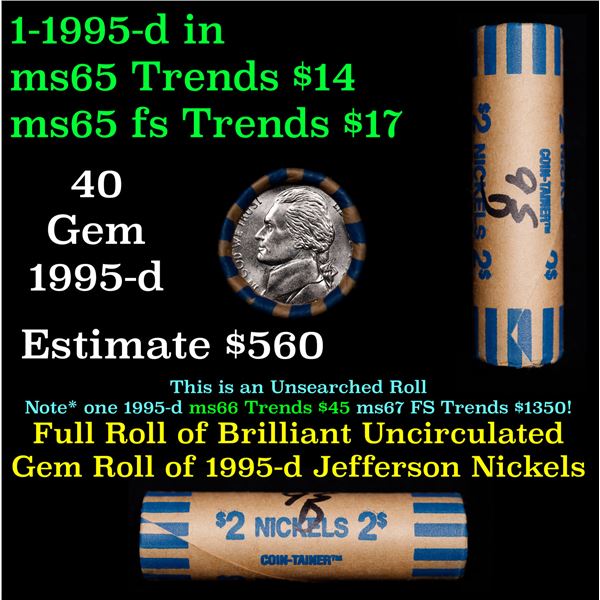 Shotgun Jefferson 5c roll, 1995-d 40 pcs Coin-Tainer Wrapper