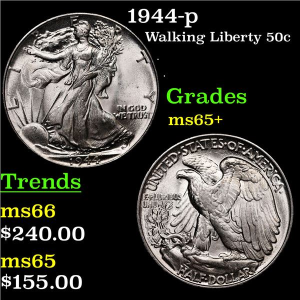 1944-p Walking Liberty Half Dollar 50c Grades GEM+ Unc