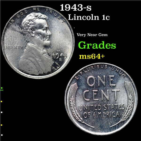 1943-s Lincoln Cent 1c Grades Choice+ Unc