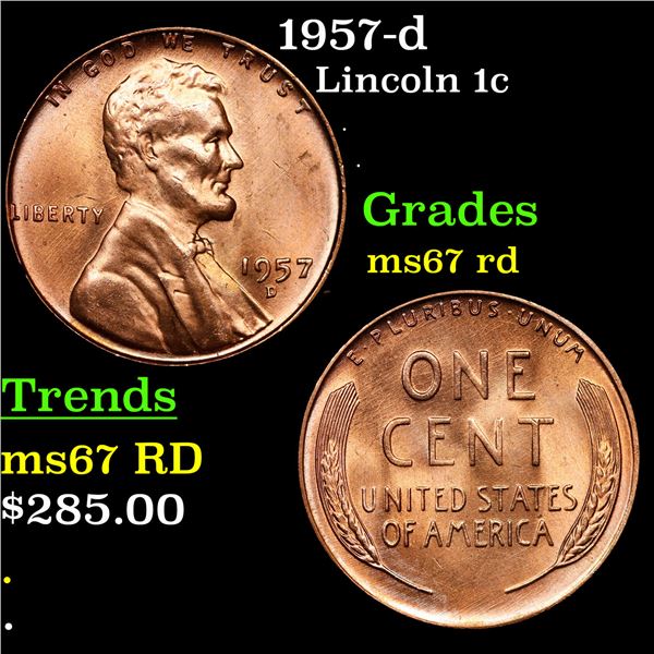 1957-d Lincoln Cent 1c Grades GEM++ Unc RD