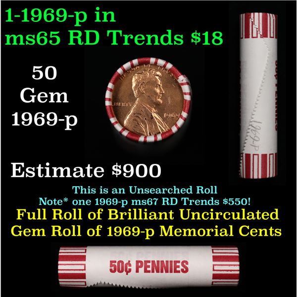 Shotgun Lincoln 1c roll, 1969-p 50 pcs Steel-Strong Wrapper.