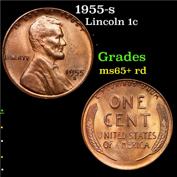 1955-s Lincoln Cent 1c Grades Gem+ Unc RD